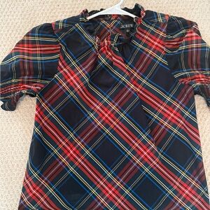 J. Crew Holiday Tartan Plaid Blouse - Red, Blue, Yellow